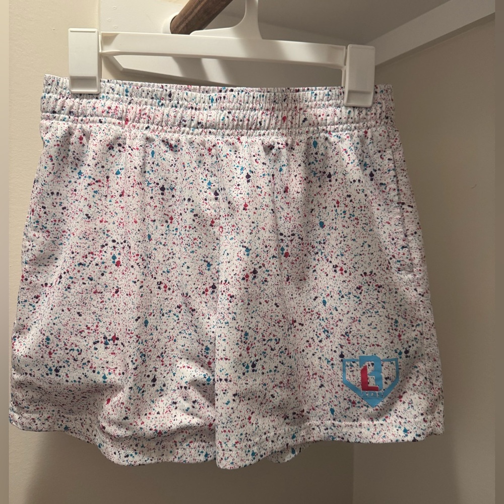 White Speckled boys baseball lifestyle 101 Shorts with Blue Accent
